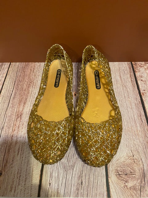 Chimera Gold Glitter Jelly Ballet Flats – Women's Sparkle Cutout Shoes